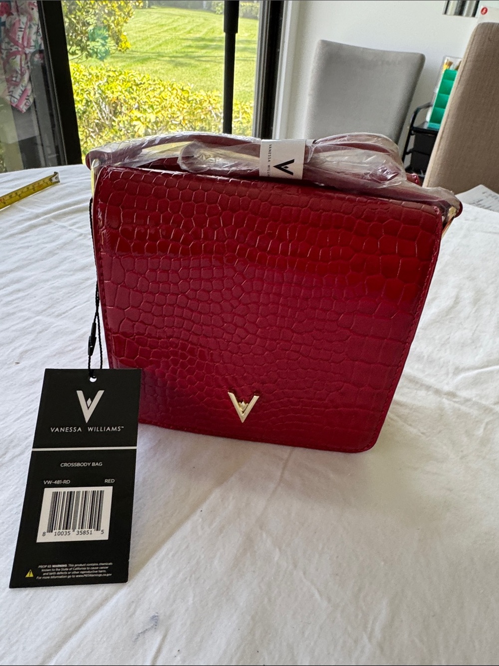 Vanessa Williams Red Croc-Embossed Crossbody Bag size: 6”x6”x3”